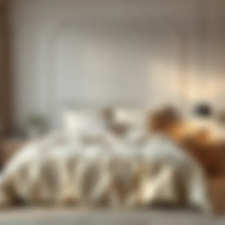 A serene bedroom scene featuring a coordinated 3D bedding ensemble