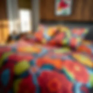 Vibrant colors and patterns of a 3D duvet set on a neatly made bed