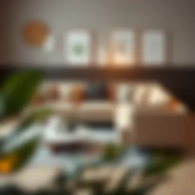 Aesthetic corner sofa arrangement with decorative pillows