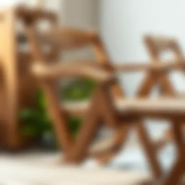 Close-up of the craftsmanship in the wooden foldable chairs