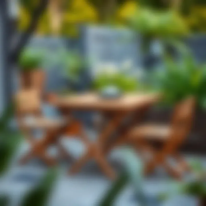 Functional wooden folding table set in an outdoor setting