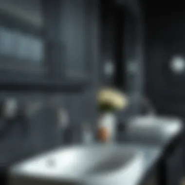 Close-up of materials used in black bathroom cabinets