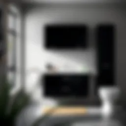 A sleek black bathroom cabinet showcasing modern design