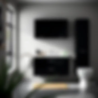 A sleek black bathroom cabinet showcasing modern design