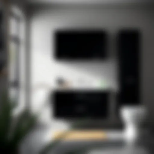 A sleek black bathroom cabinet showcasing modern design