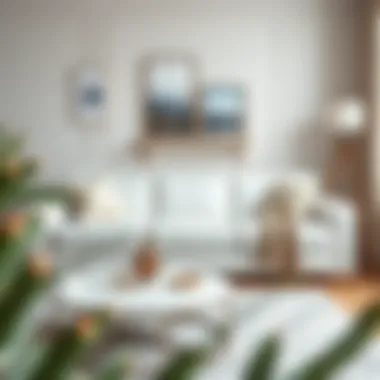 Stylish white couch with decorative cushions