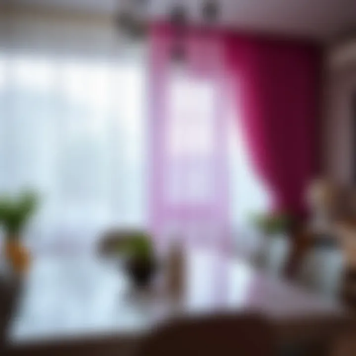 Brightly colored tulle curtains creating a cheerful atmosphere in a dining area