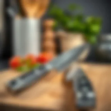 Chef's Knife Excellence Close-up of a high-quality chef's knife on a cutting board