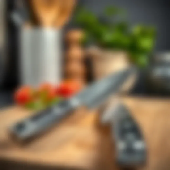 Chef's Knife Excellence Close-up of a high-quality chef's knife on a cutting board