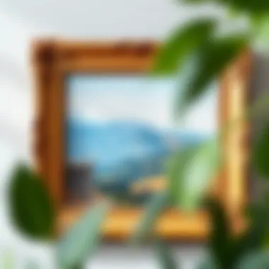 Close-up of a beautifully crafted picture frame surrounding a landscape painting