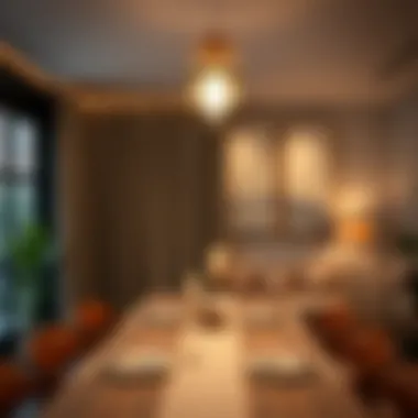 Cozy dining area illuminated by a stylish chandelier