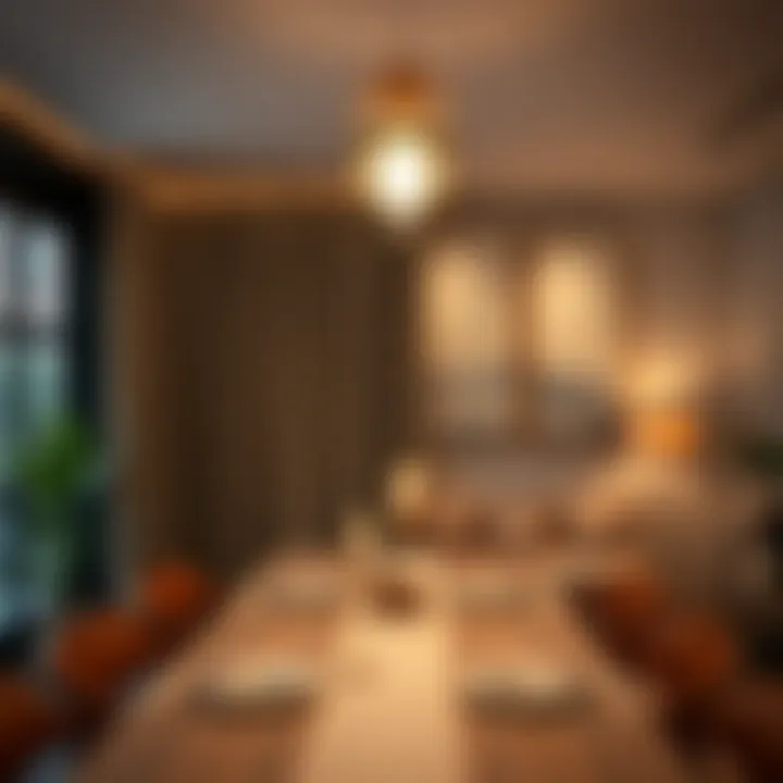 Cozy dining area illuminated by a stylish chandelier