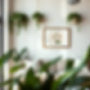 A serene minimalist wall decorated with plants and simple art