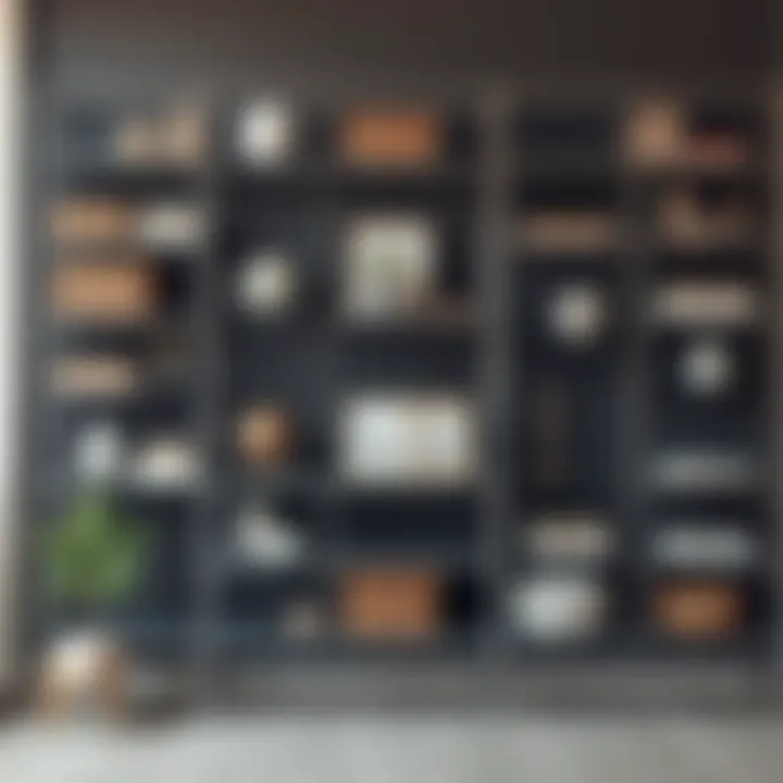 Stylish Metal Shelving with Decor Stylish metal shelving units filled with decorative items