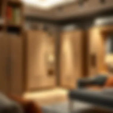 Various wardrobe styles displayed in a showroom setting