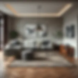 A beautifully arranged four square meter living space featuring a stylish rug.