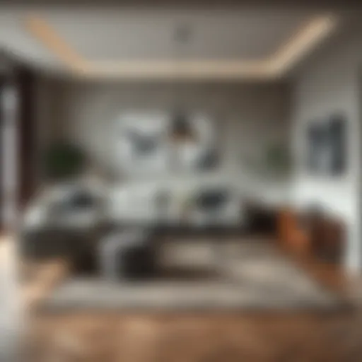 A beautifully arranged four square meter living space featuring a stylish rug.