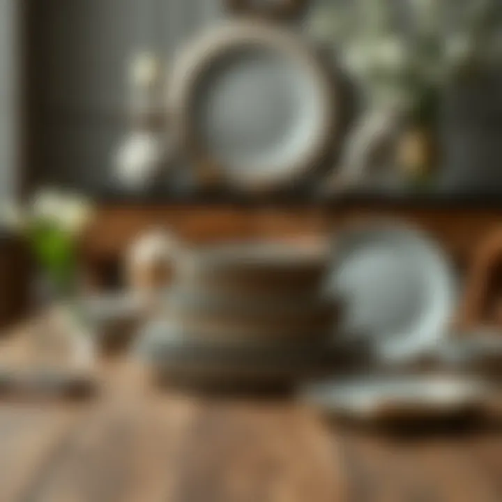 Elegant dining plate set showcased on a wooden table
