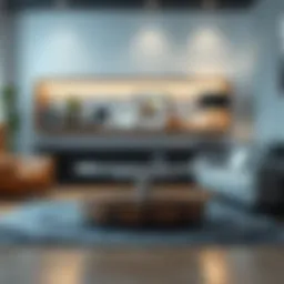 Elegant rotating presentation board in a modern living room setting