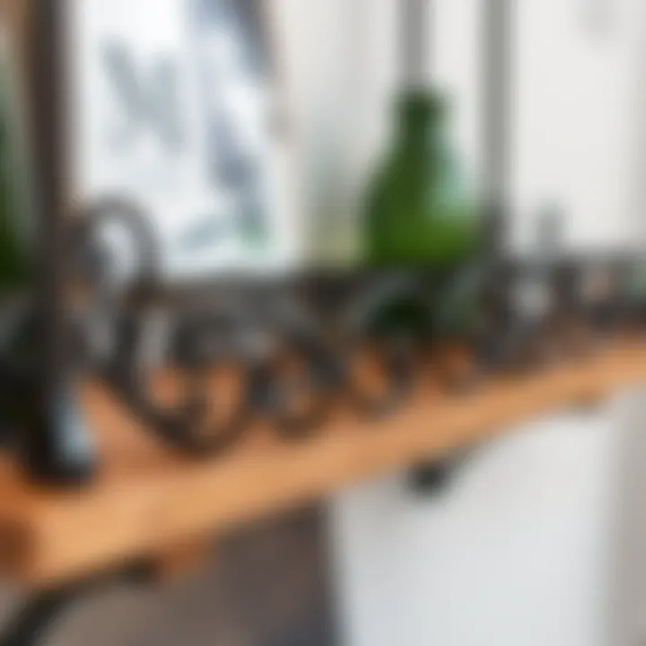 Close-up of a beautifully crafted wrought iron shelf