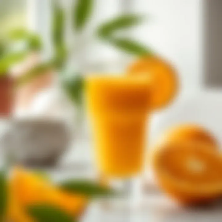 Close-up of freshly squeezed orange juice in a glass