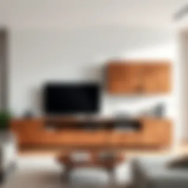 Diverse material selections for contemporary TV units in an interior setting.