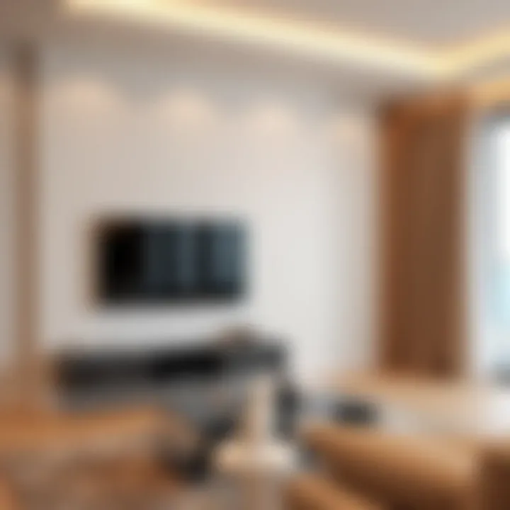 Innovative layout with a slim TV unit optimizing living area functionality.