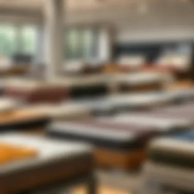 An array of different bed bases displayed in a store