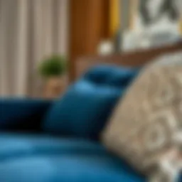 Luxurious velvet sofa fabric in deep blue