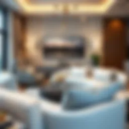 Elegant living room showcasing stylish stretch sofa covers