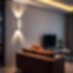 Sleek modern LED wall sconce illuminating a contemporary living room