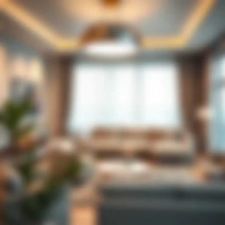 Contemporary LED round lamp illuminating a stylish living room