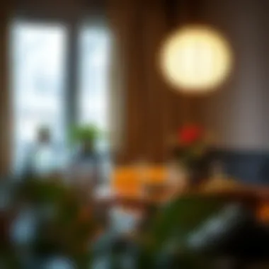 Cozy dining area featuring warm light from a round LED lamp