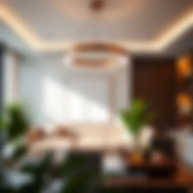 Elegant LED round lamp enhancing a modern office space