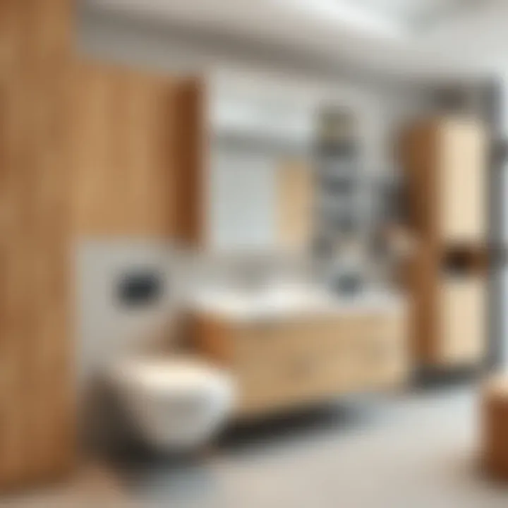 Detailed view of various materials used in freestanding bathroom cabinets