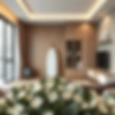 Elegant modern living space featuring an integrated ironing board cabinet