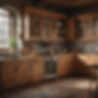 Rustic kitchen cabinet with warm wood tones and vintage elements.