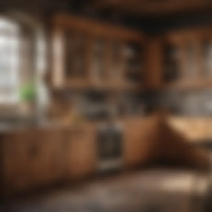 Rustic kitchen cabinet with warm wood tones and vintage elements.