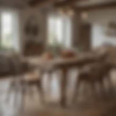 Rustic farmhouse table surrounded by stylish chairs