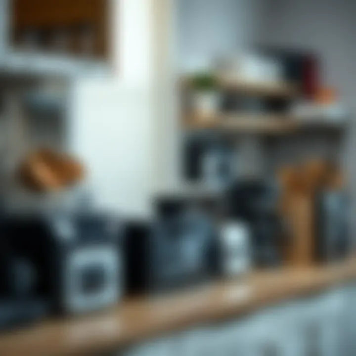 An organized kitchen counter featuring various electric appliances demonstrating efficiency