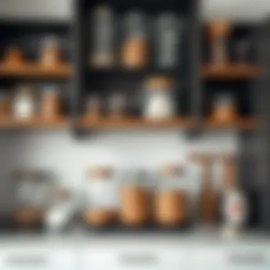 Organized kitchen shelves with glass jars