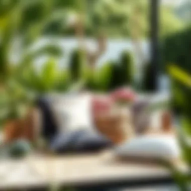 Elegant arrangement of outdoor cushions enhancing garden aesthetics