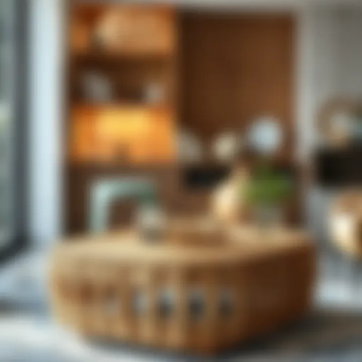 Elegant rattan square table adorned with decorative items