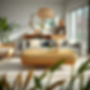 Stylish rattan square table in modern living room setting