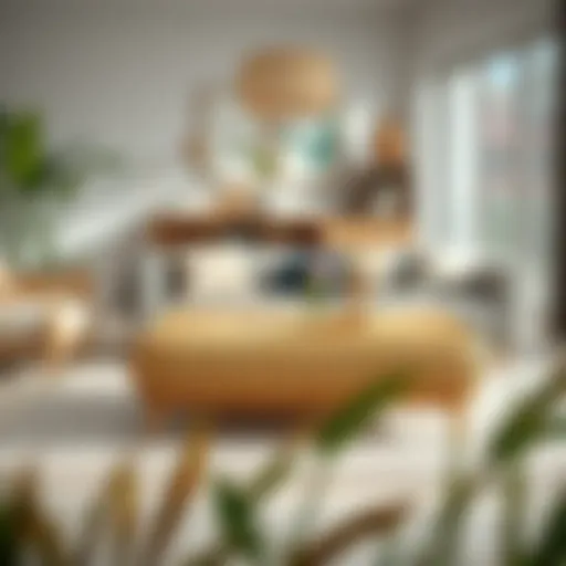 Stylish rattan square table in modern living room setting