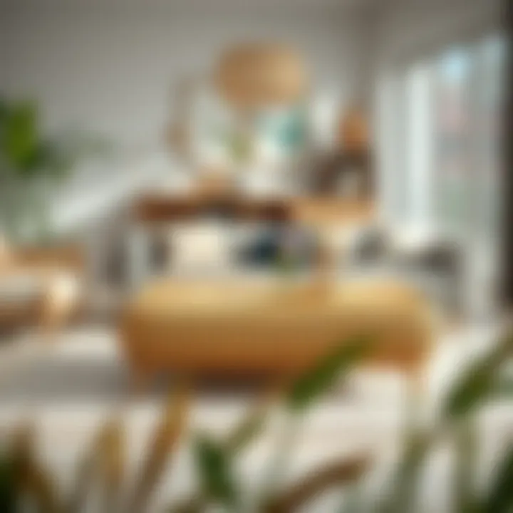 Stylish rattan square table in modern living room setting