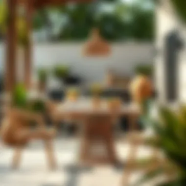 Cozy outdoor dining area featuring a rattan square table