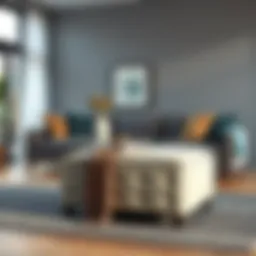 Stylish storage ottoman in modern living room