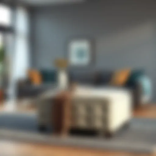 Stylish storage ottoman in modern living room