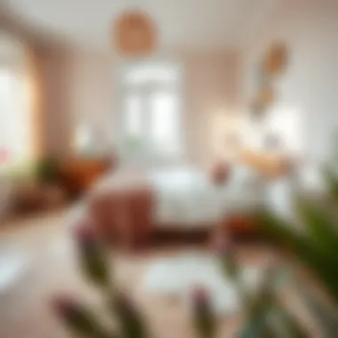 A serene bedroom adorned with a Scandinavian rug